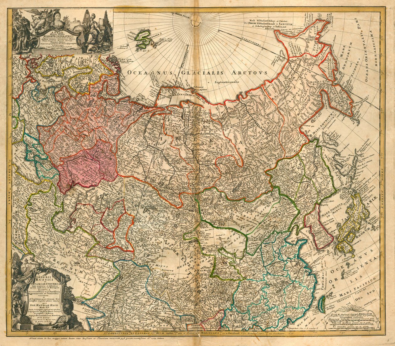 Carte de la Russie (De: Imperii Russici et Tartariae universae tam majoris et Asiaticae quam minoris et Europaeae tabula) - Homann, Johann Baptist (1663-1724) - 1738 - Johann Baptista Homann
