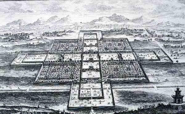 Vue en perspective du palais impérial, Pékin, Chine, de 