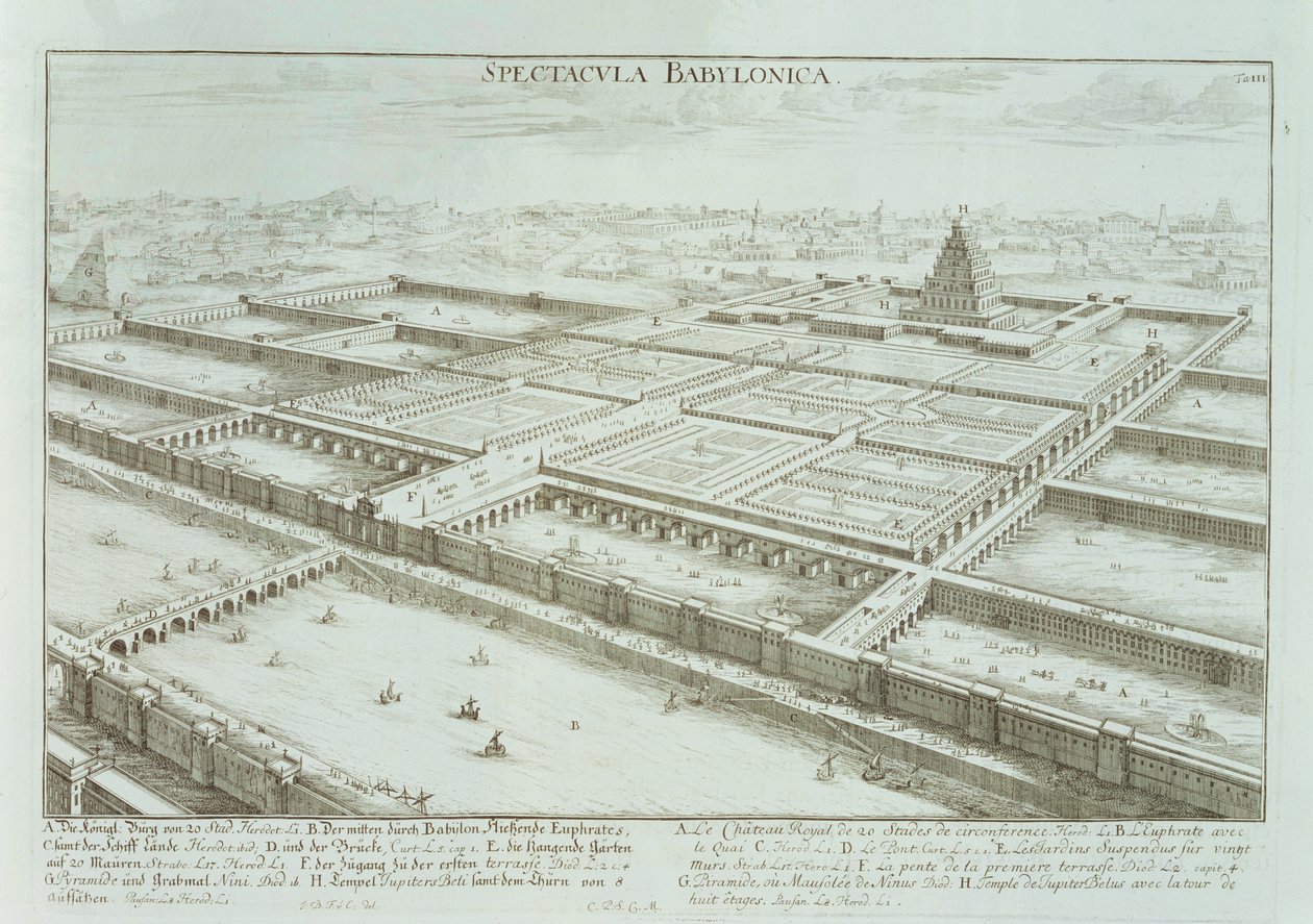 Vue panoramique du palais royal et des jardins suspendus de Babylone, de 