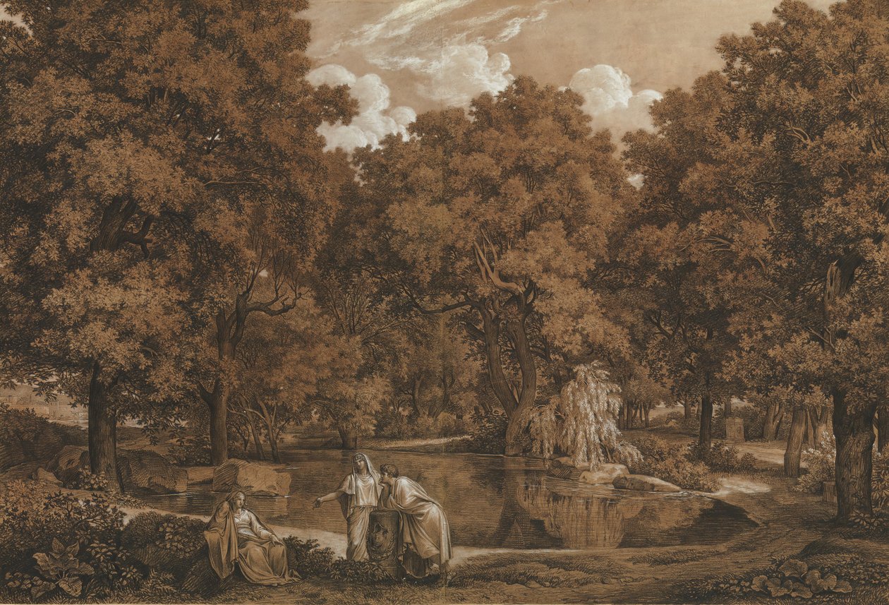 Paysage Arcadien avec Trois Personnages au Bord d