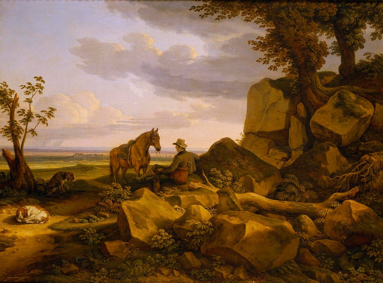 Paysage italien avec chasseur au repos, autoportrait - Johann Christian Reinhart
