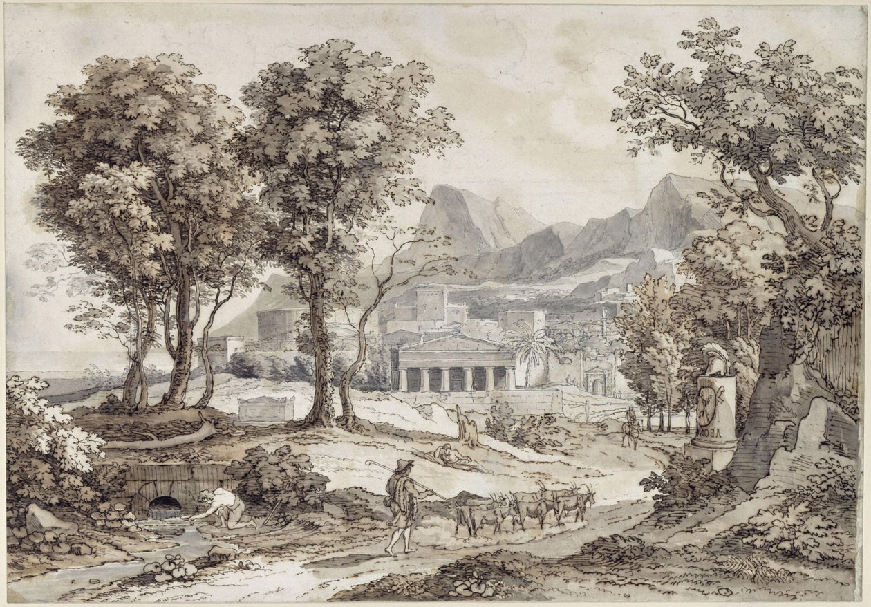 Paysage classique avec le monument dédié à Léonidas - Johann Christian Reinhart