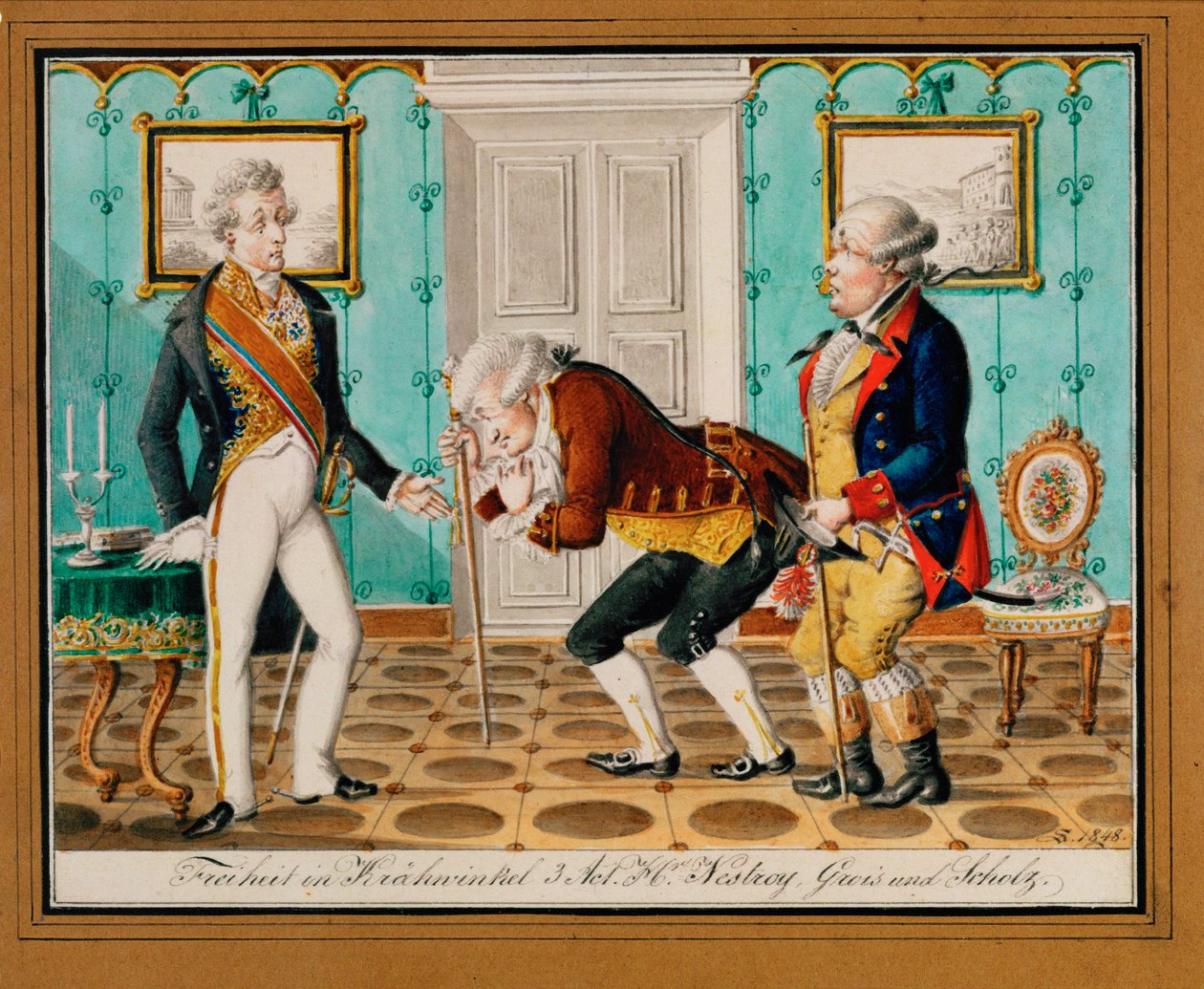 Une pièce de théâtre populaire à Vienne montre le poète et acteur Johann Nestroy (gravure) - Johann Christian Schoeller