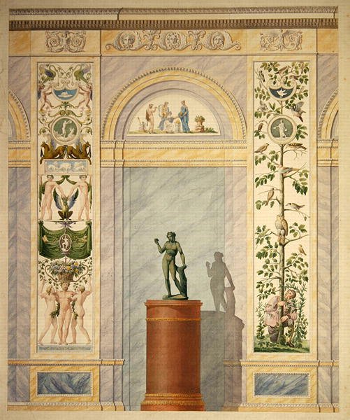 Dessin de la décoration du mur arrière de la salle à manger du palais de Kassel - Johann Conrad Bromeis