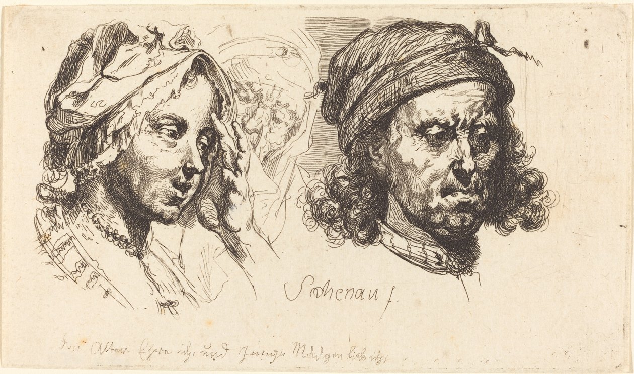 Jeune femme, vieille femme et homme aux cheveux longs - Johann Eleazar Schenau