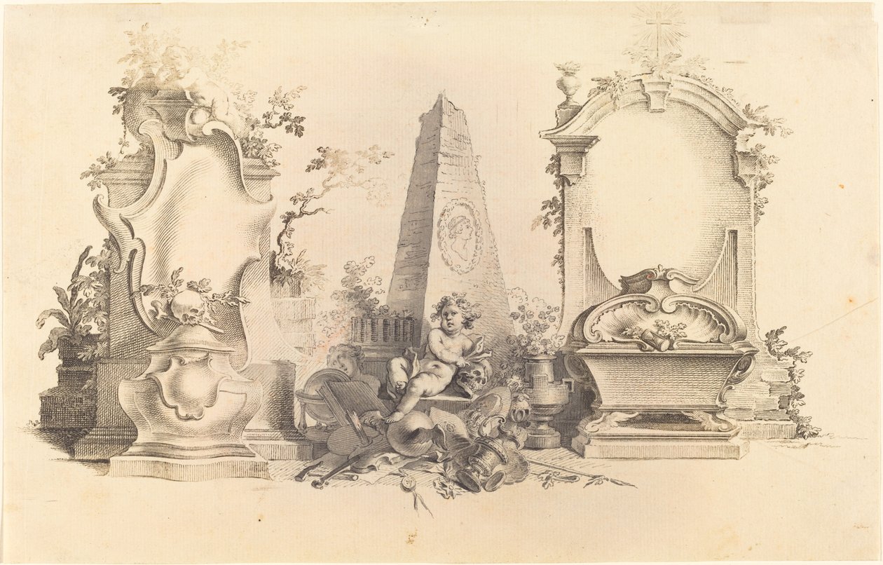 Cartouche moderne avec emblèmes de la mort - Johann Esaias Nilson
