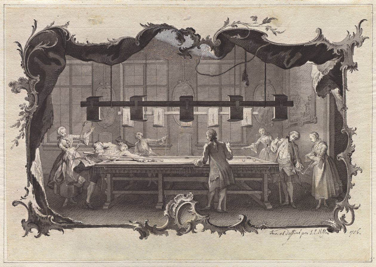 Dames et Messieurs Jouant au Billard - Johann Esaias Nilson