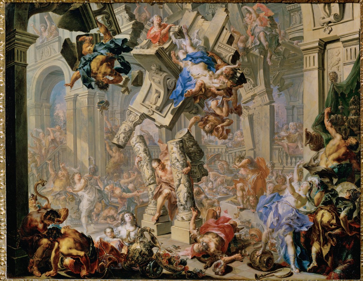 "La vengeance de Samson (huile sur toile) - Johann Georg (attr. to) Platzer