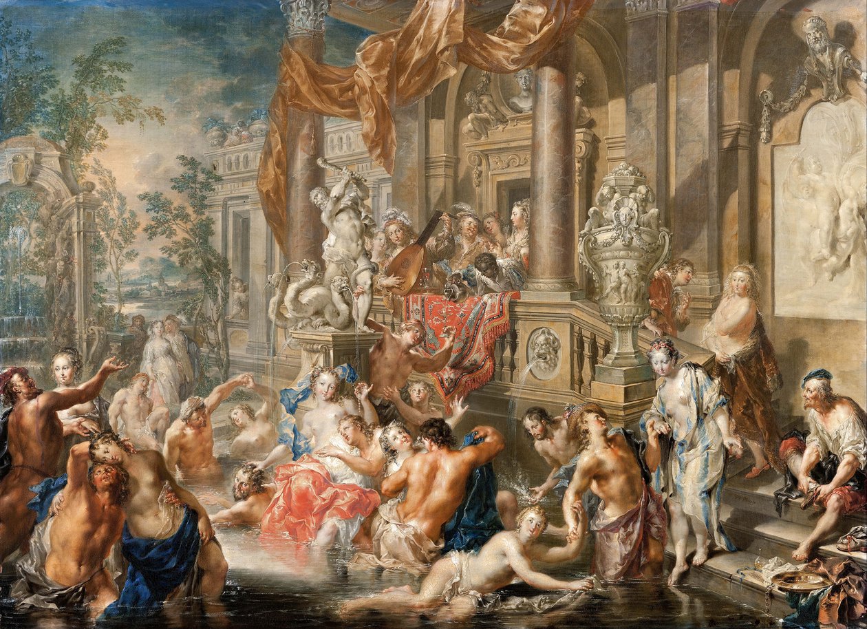Scène de fontaine devant un palais, 1731-1734 - Johann Georg Platzer