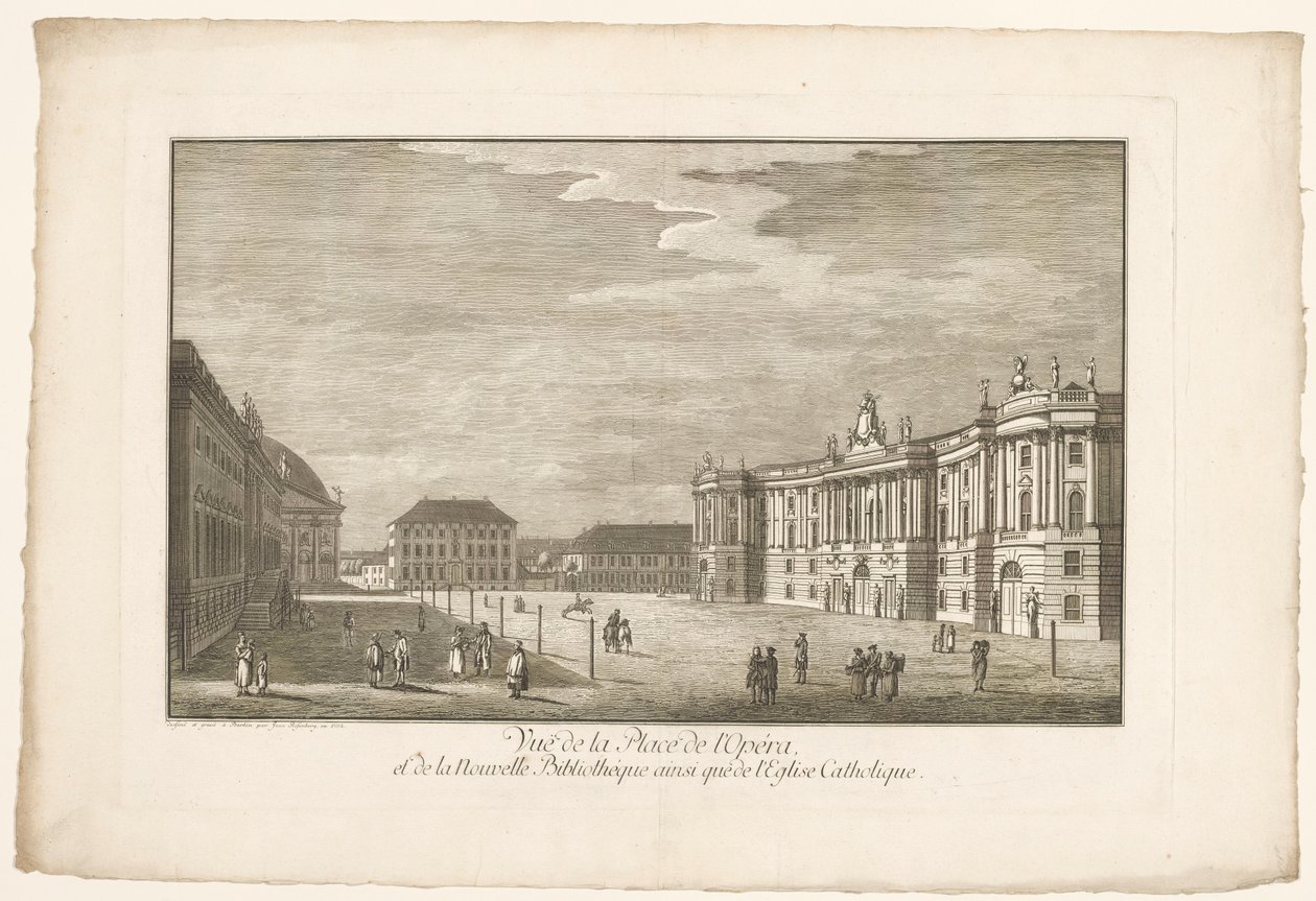 Vue de la Bebelplatz à Berlin avec la Alte Bibliothek et le Altes Palais et la cathédrale Sainte-Hedwige - Johann Georg Rosenberg