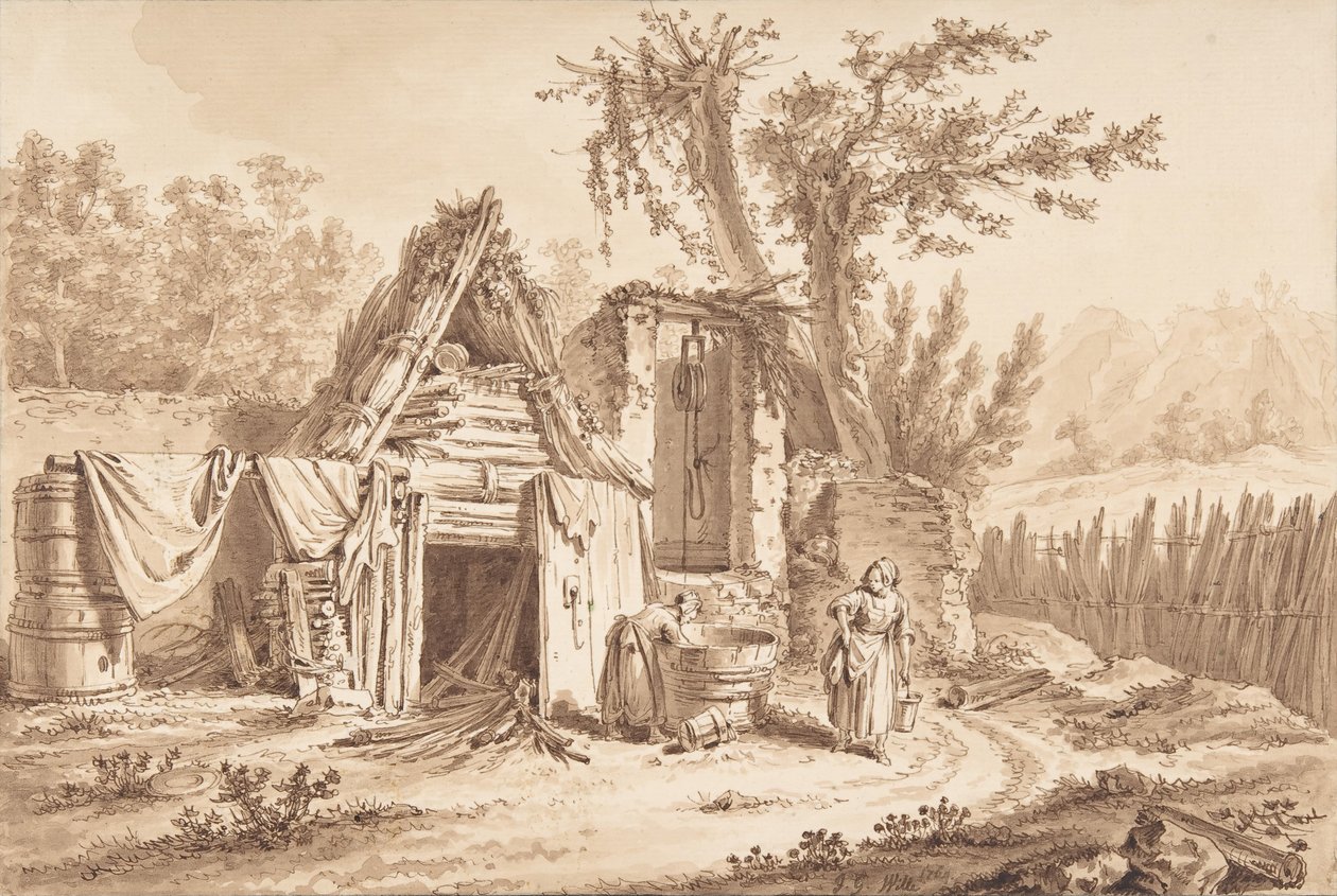Blanchisseuses devant un cottage, 1769 - Johann Georg Wille