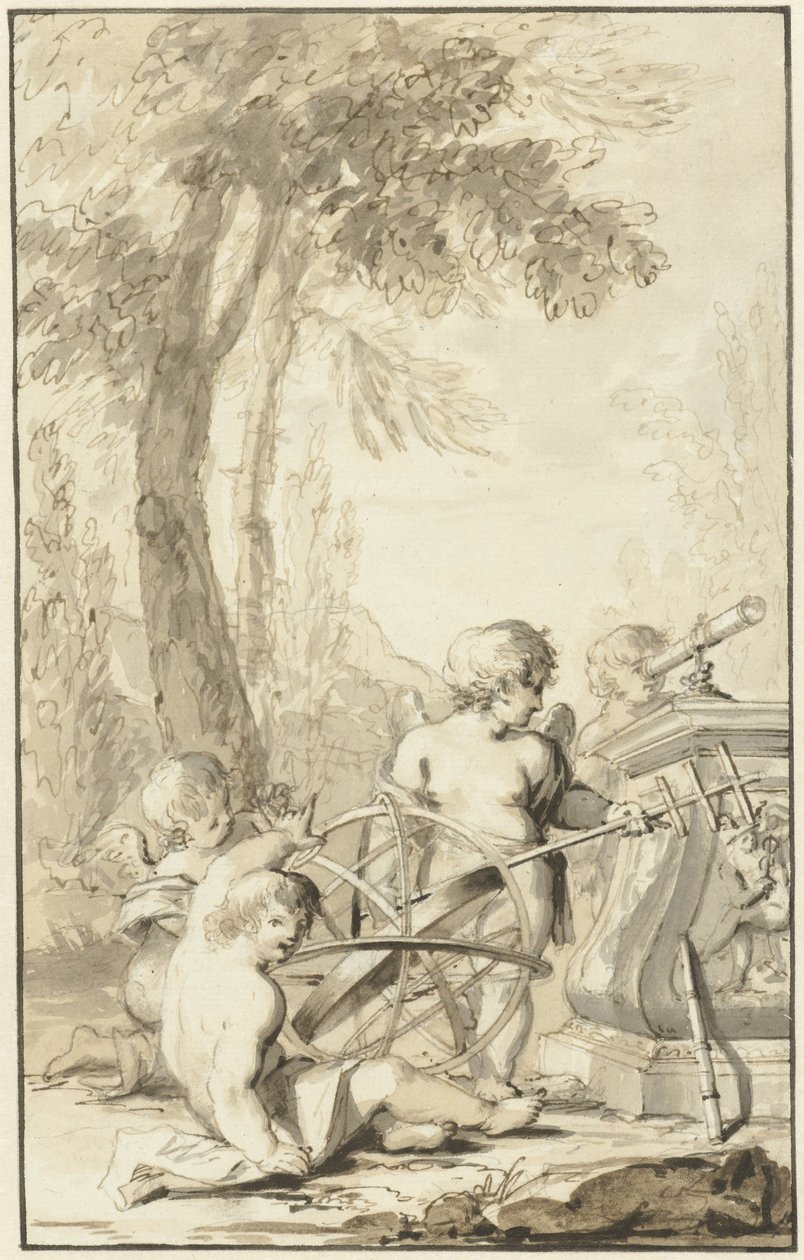 Représentation allégorique avec des enfants jouant avec des instruments astronomiques - Johann Heinrich Keller (II)