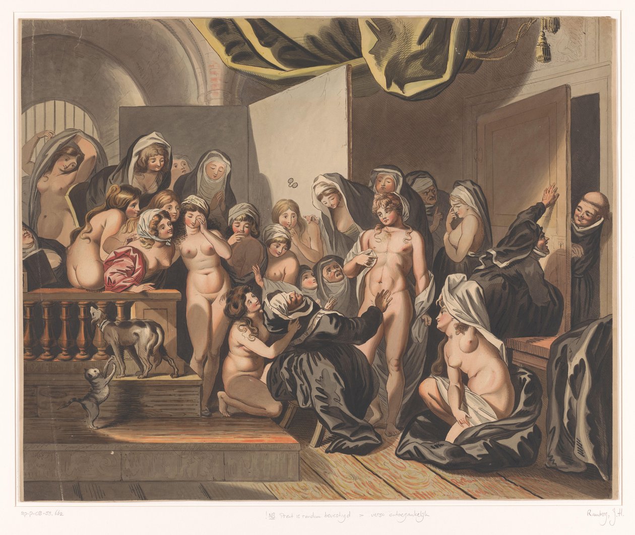 Abdes découvre un jeune homme parmi ses nonnes déshabillées - Johann Heinrich Ramberg