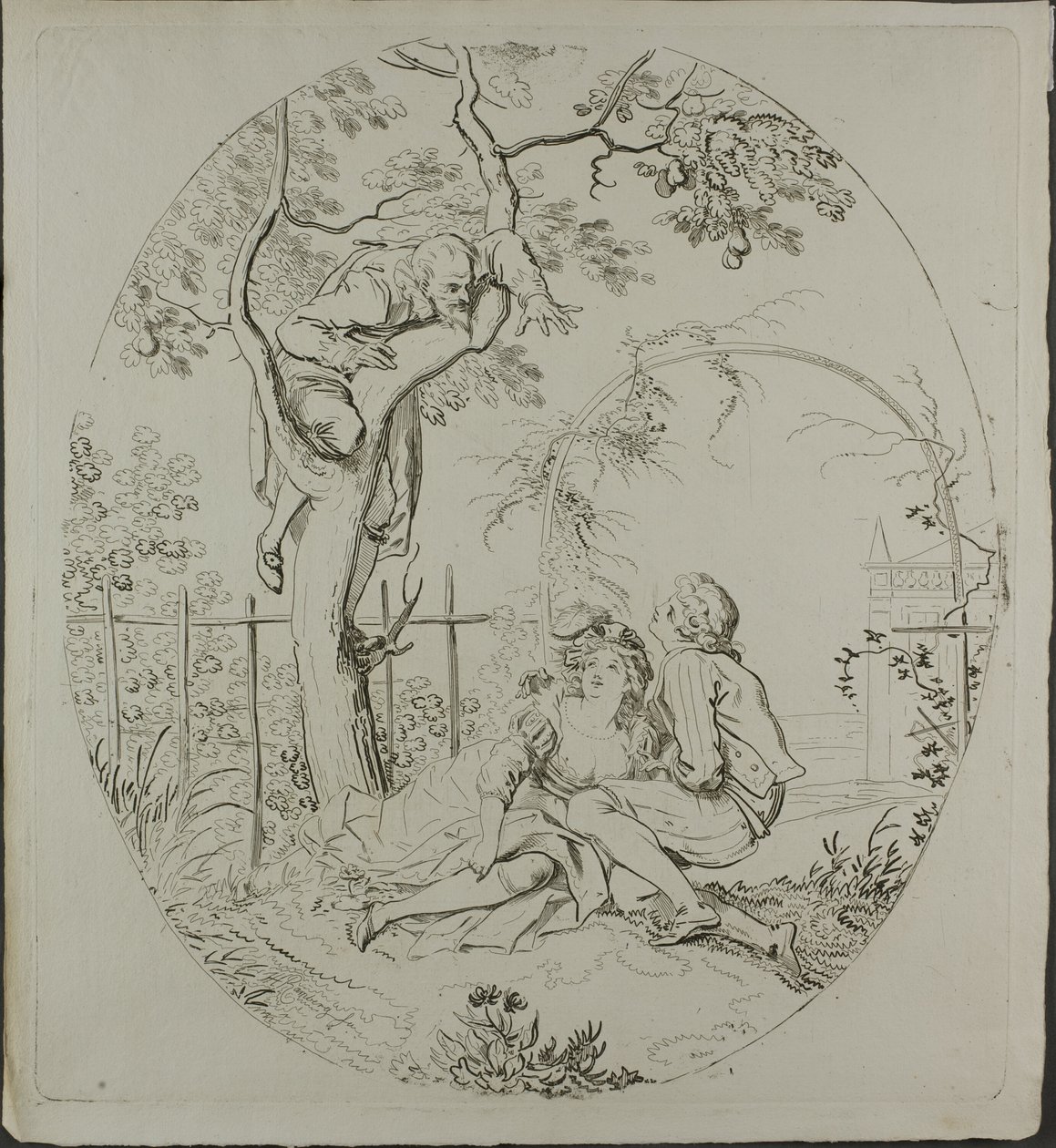 Un homme barbu espionne ses amants sous une tonnelle - Johann Heinrich Ramberg