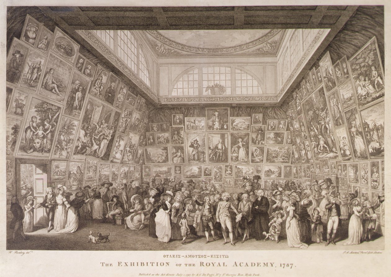Vue intérieure de Somerset House montrant une exposition de la Royal Academy of Arts en 1787 - Johann Heinrich Ramberg