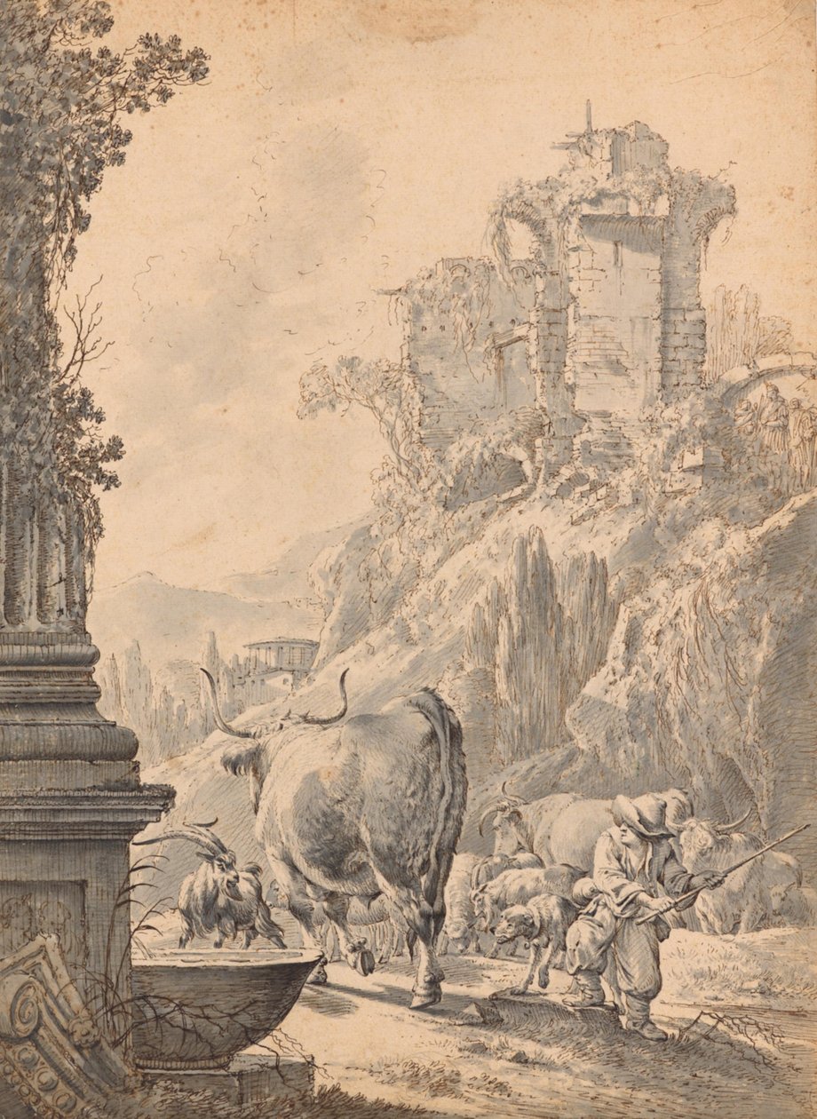 Un paysage italien avec du bétail - Johann Heinrich Roos