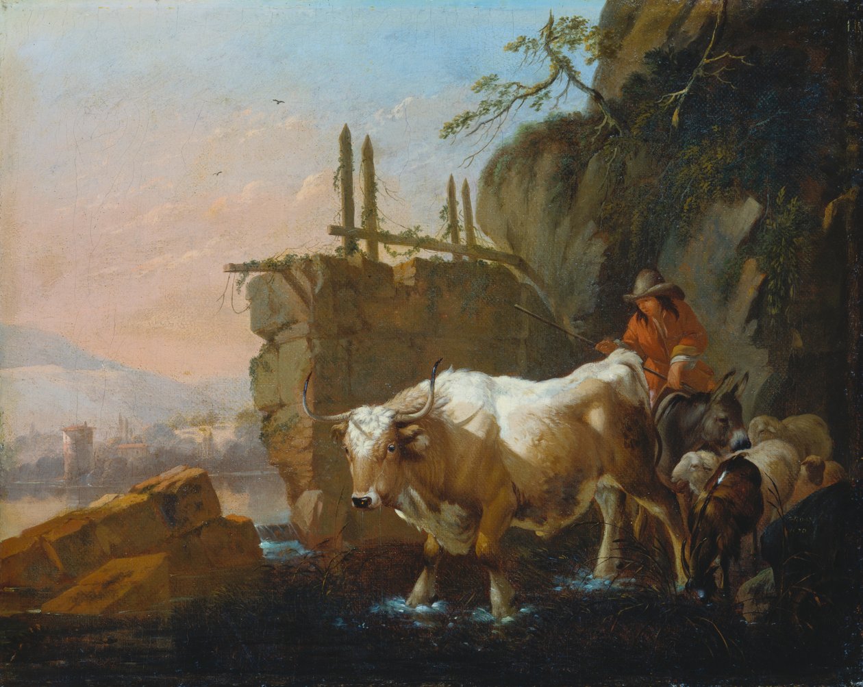 Pâtres conduisant du bétail à travers un gué - Johann Heinrich Roos