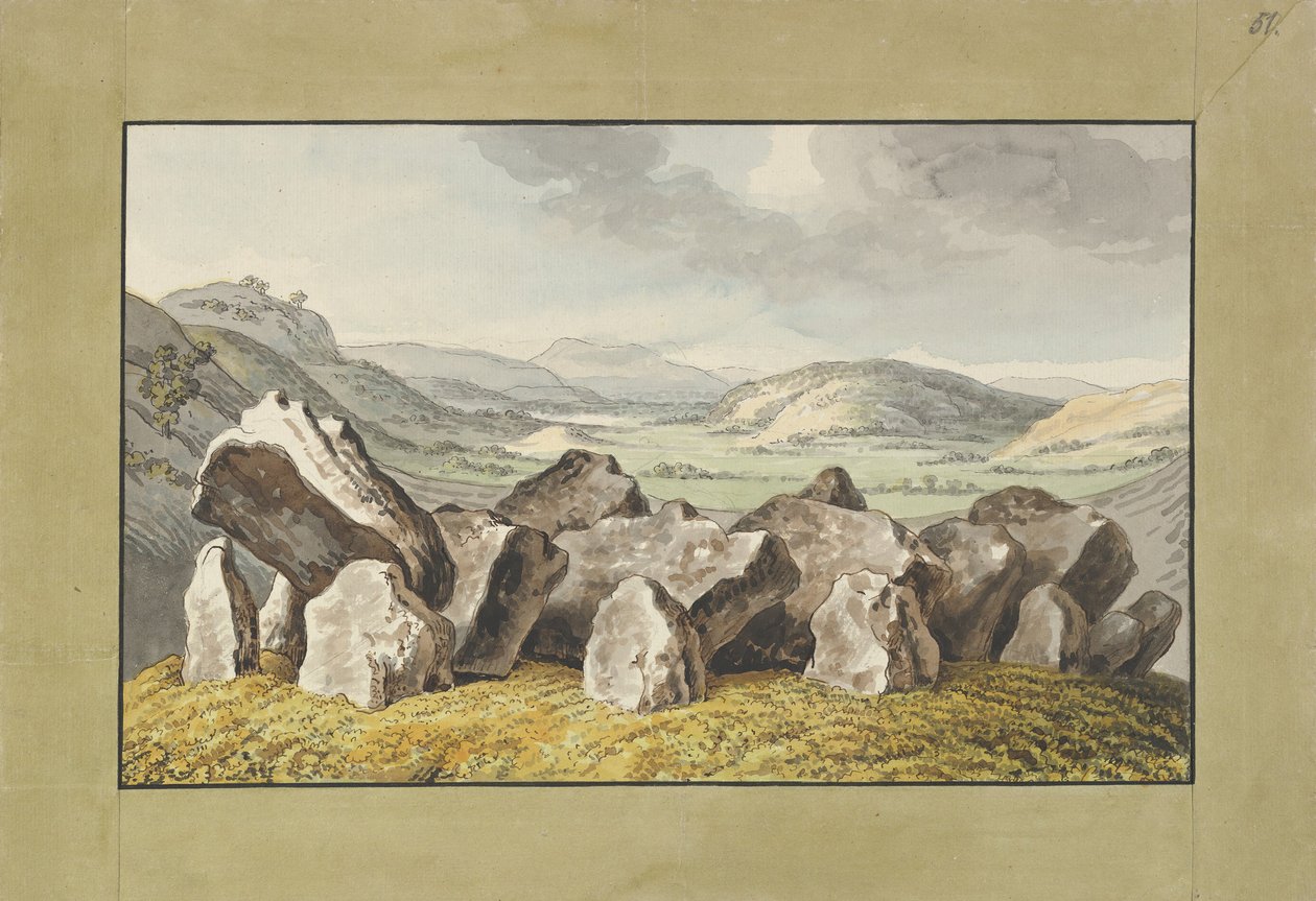 Un cercle de pierres préhistoriques sur un monticule, un paysage étendu au-delà - Johann Heinrich Wilhelm Tischbein
