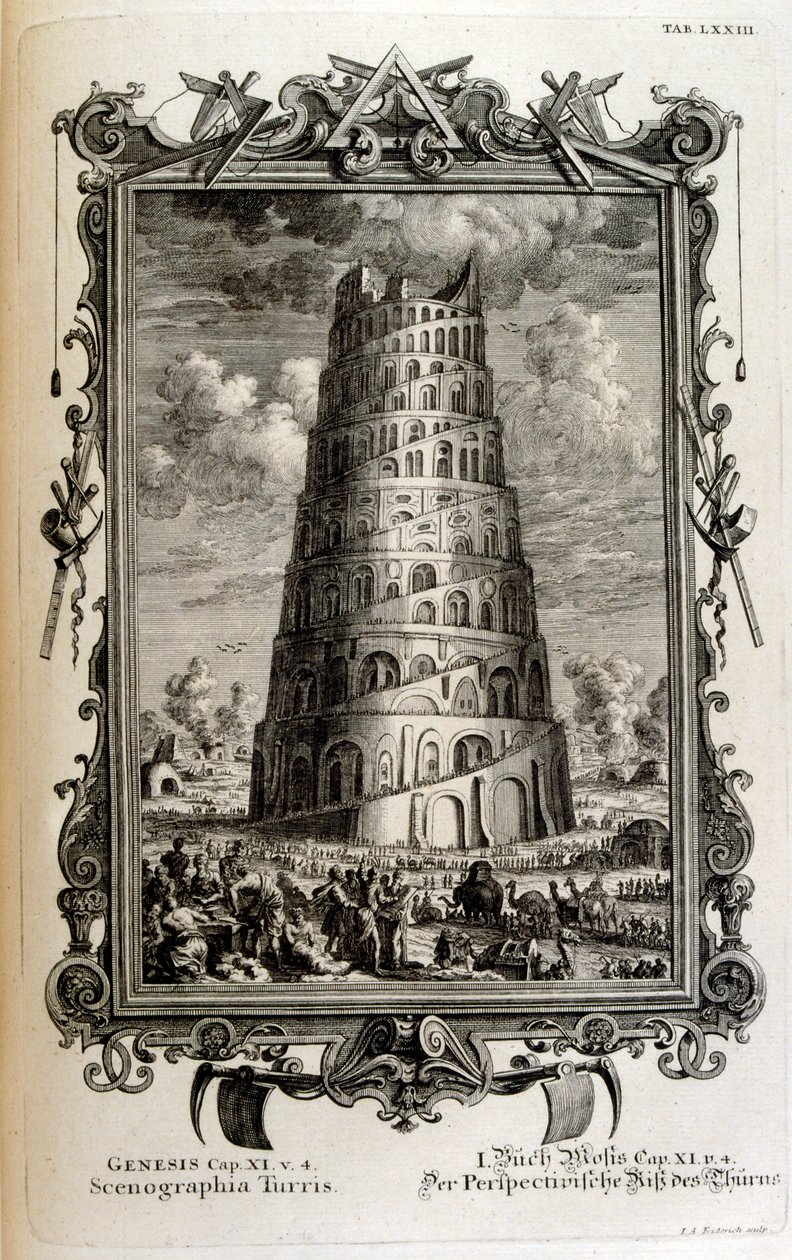 Plan de la tour de Babel vu de côté - Johann Jakob Scheuchzer