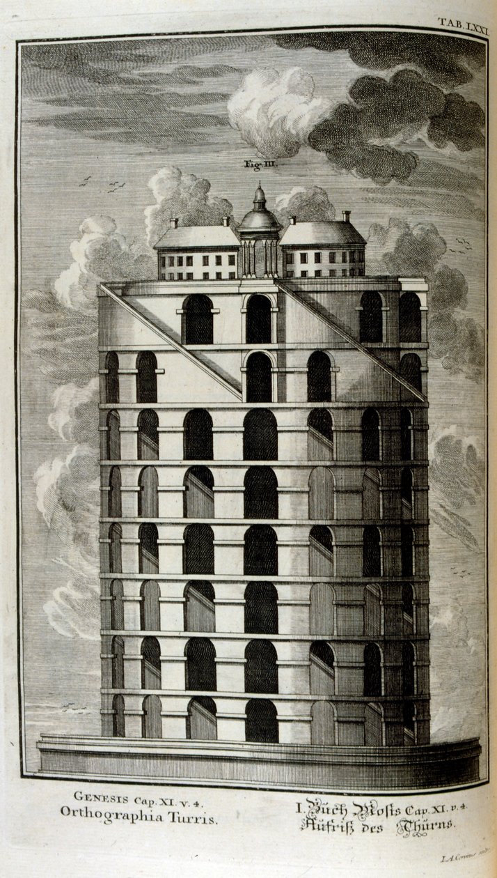 Plan de la tour de Babel vu de côté - Johann Jakob Scheuchzer