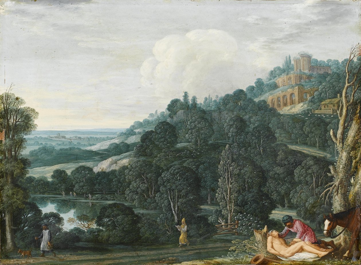 Un paysage étendu avec le Bon Samaritain - Johann König