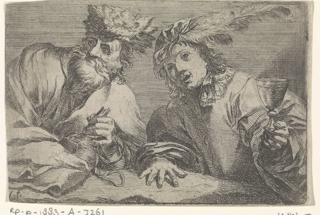 Vieil homme et jeune homme à une table - Johann Liss