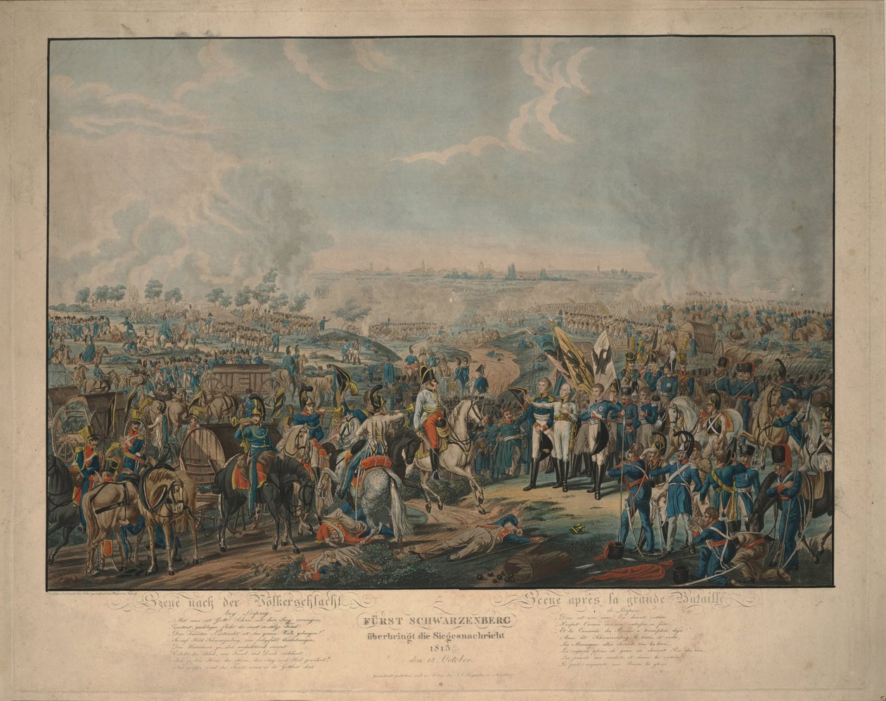 Après la bataille des Nations : le prince Schwarzenberg apportant des nouvelles de la victoire le 18 octobre 1813 - Johann Lorenz Rugendas the Younger