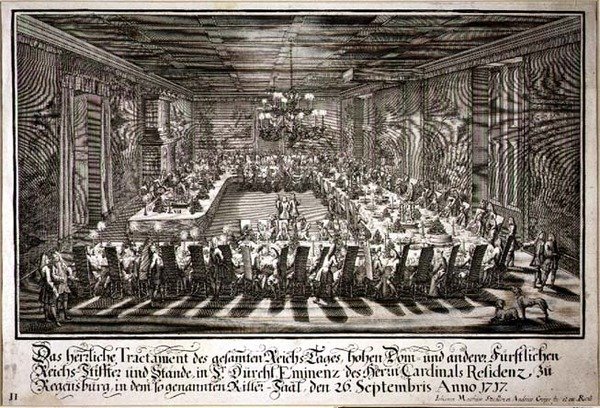 Banquet dans la salle du roi au palais du cardinal de Ratisbonne, 26 septembre 1717 - Johann Matthias and Geyer Andreas Steidlin