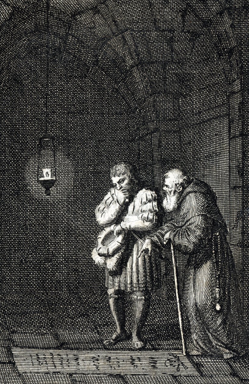 Empereur Charles IV (1346-1378) au tombeau de Widukind de Saxe à Enger, Allemagne en 1377 Gravure de Johann Michael Mettenleiter - Johann Michael Mettenleiter