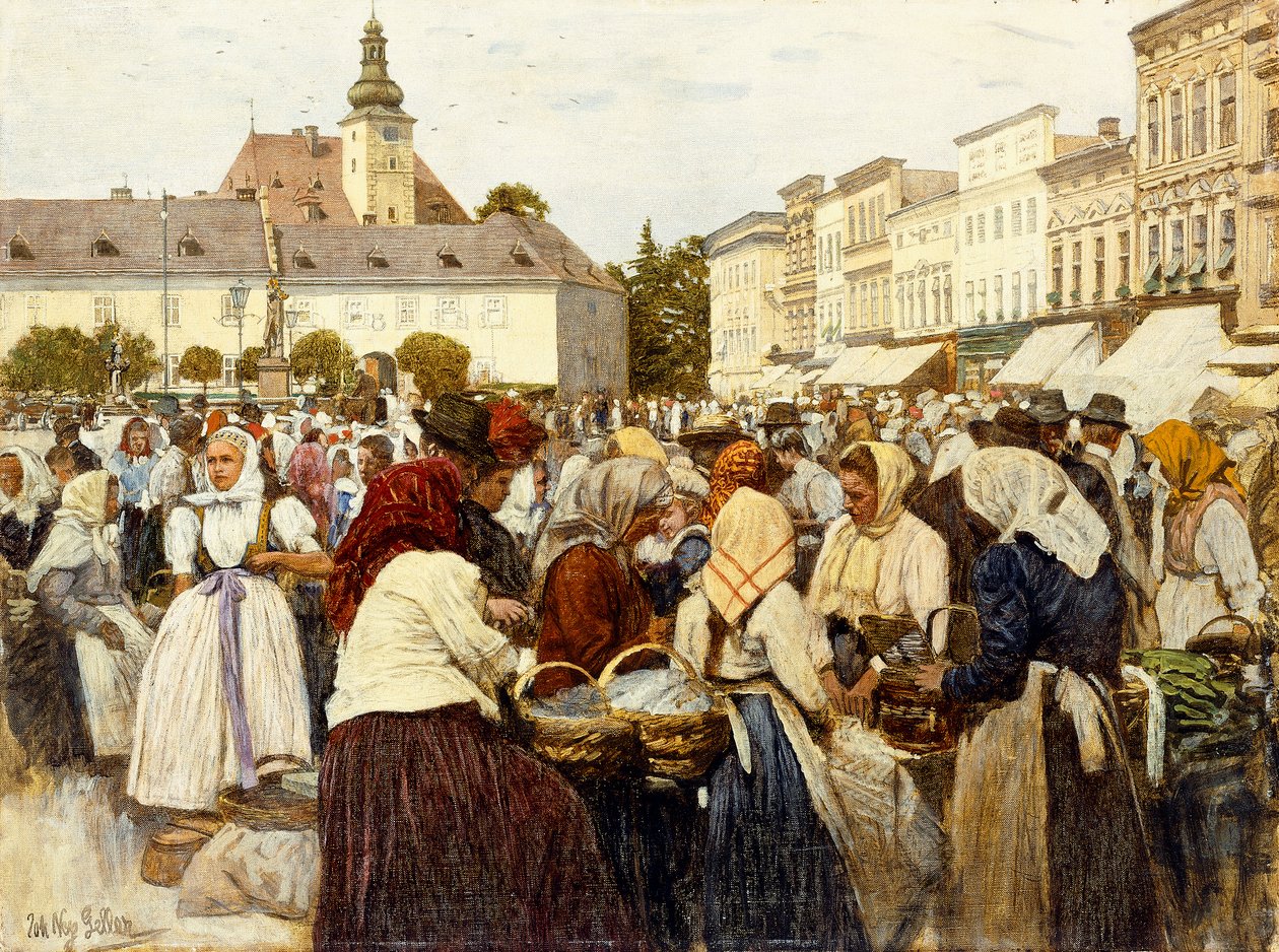 La place du marché, Misfrau (huile sur toile) - Johann Nepomuk Geller