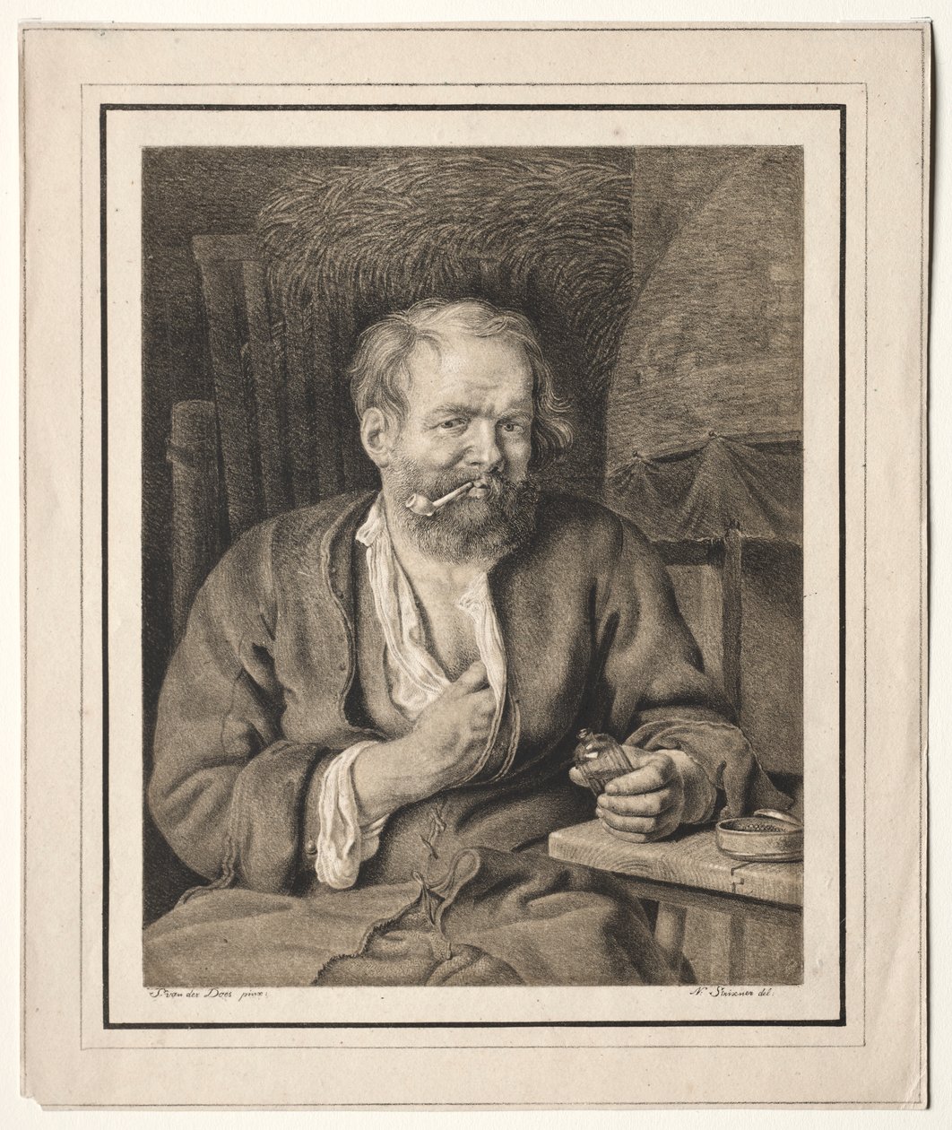 Paysanne assise à une table, fumant une pipe - Johann Nepomuk Strixner
