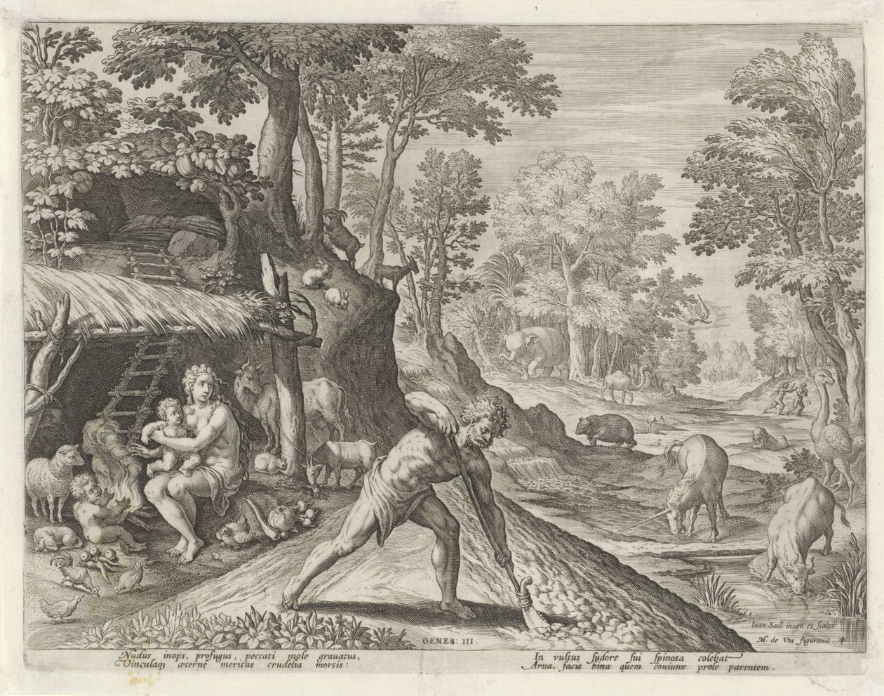 Adam et Ève travaillant hors du Paradis terrestre (Geschiedenis van de familie van Kaïn) - Johann Sadeler (I)