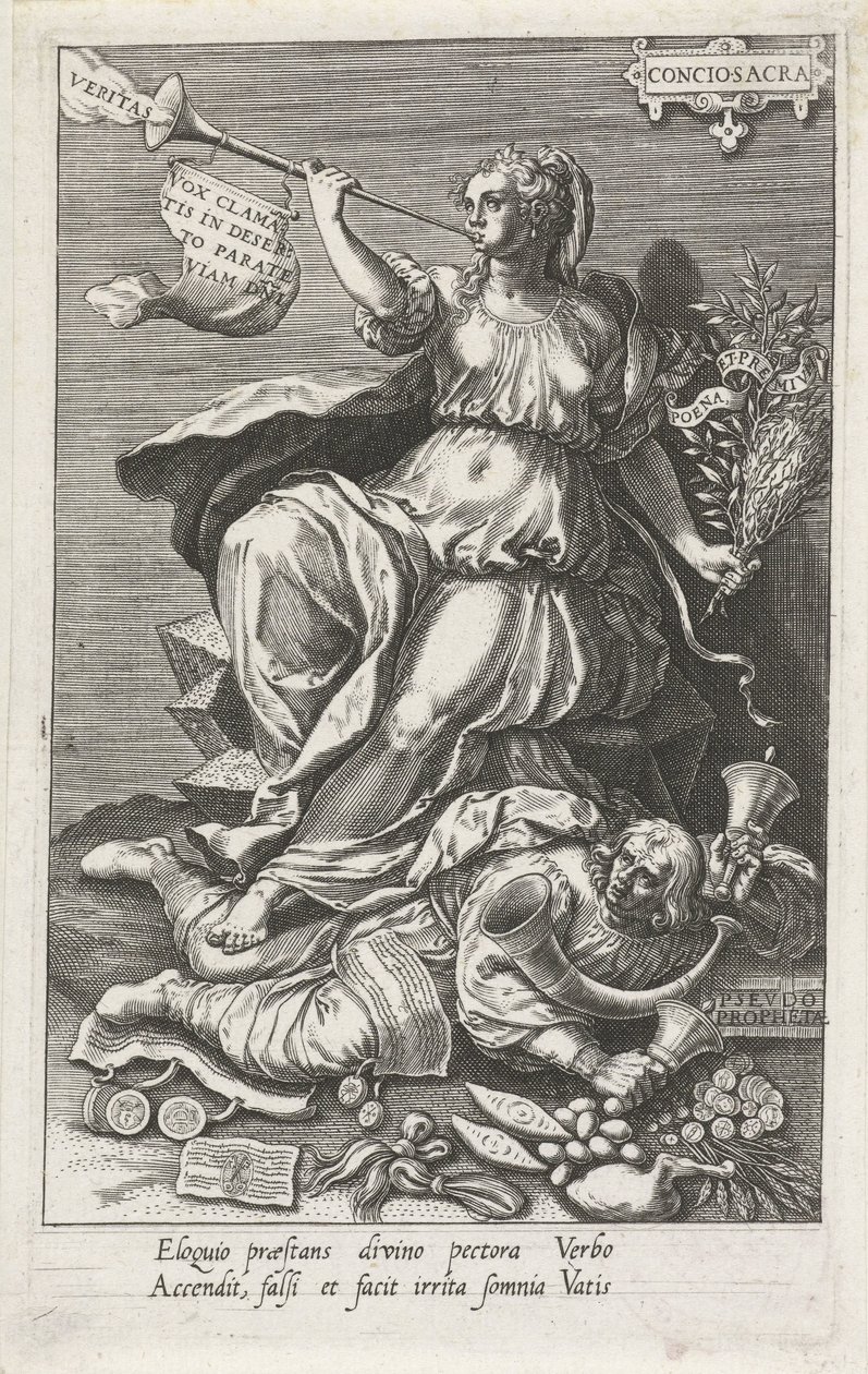 La Conscience (Conciosacra) triomphe des Faux prophètes (Pseudo prophetae) Les vertus triomphent des vices - Johann Sadeler (I)