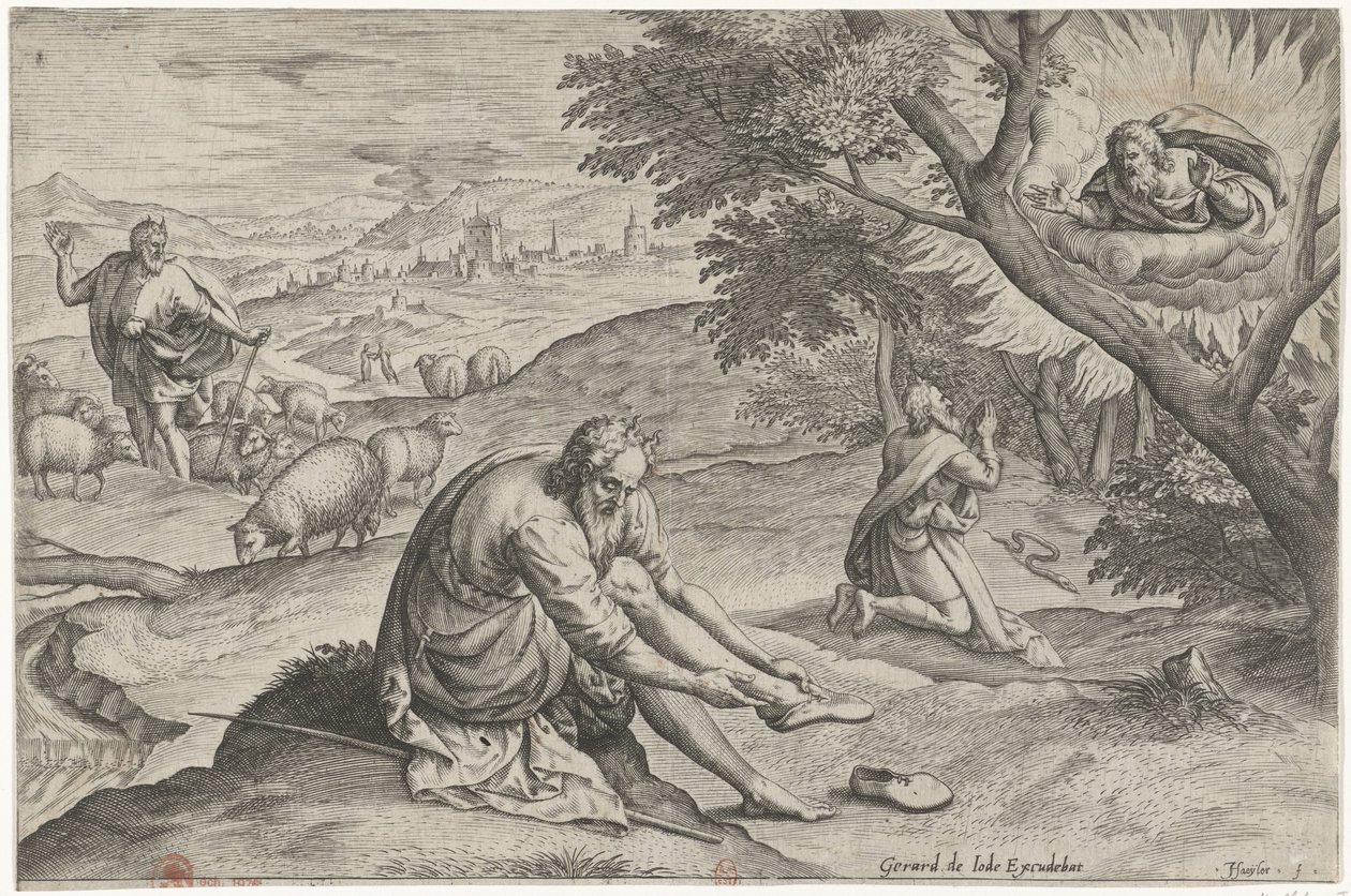 Dieu apparaît à Moïse dans le buisson ardent (Histoire de Moïse avant l