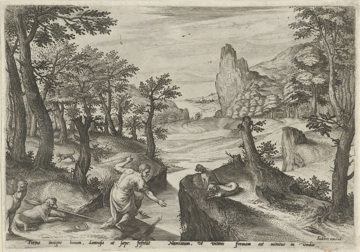 Narcisse (Paysages avec scènes mythologiques) - Johann Sadeler (I)