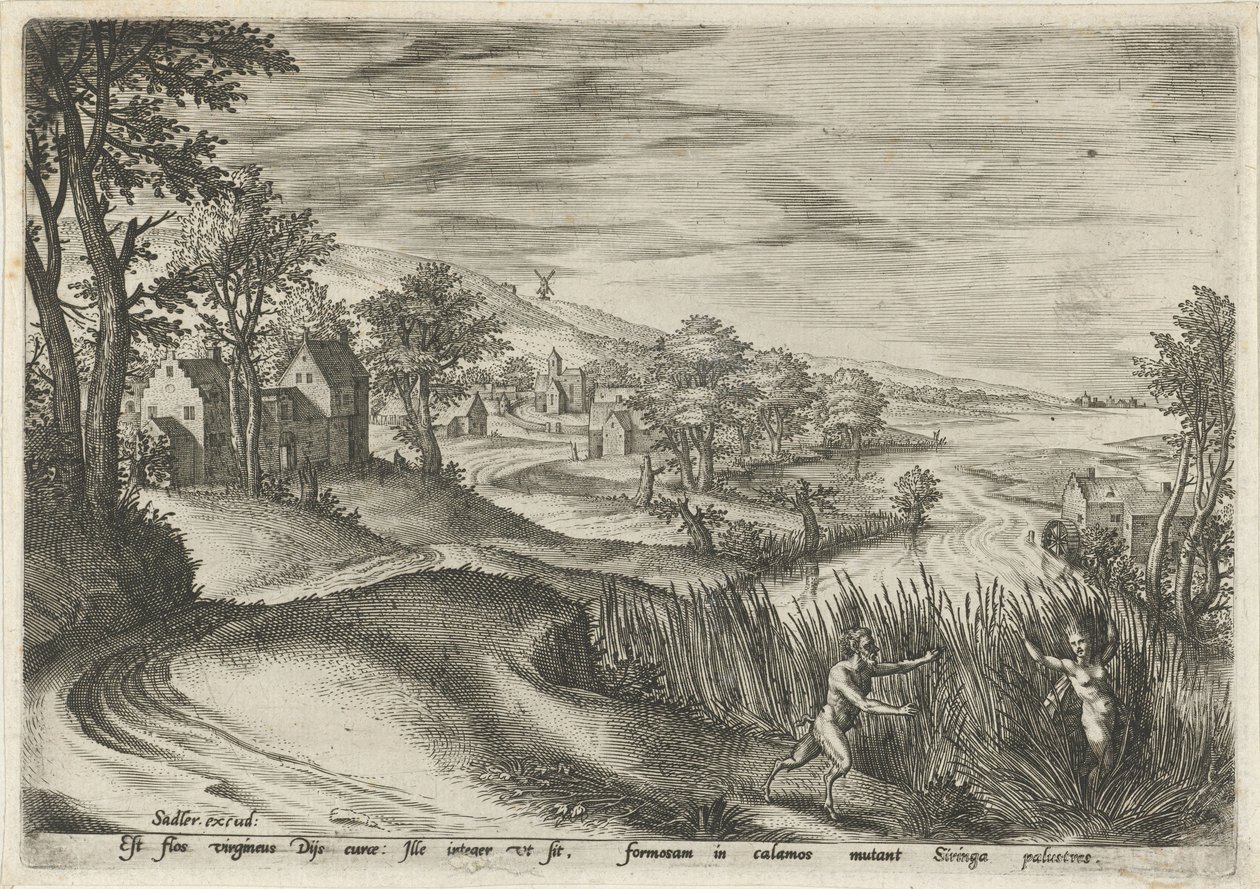 Pan poursuit la nymphe Syrinx - Johann Sadeler (I)