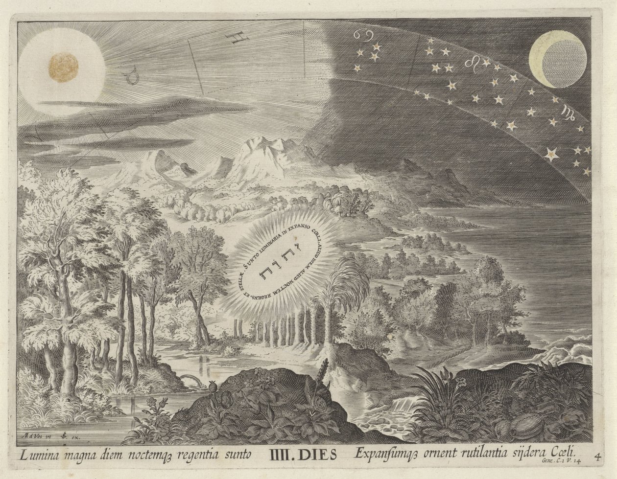 Création du soleil, de la lune et des étoiles (Schepping van de wereld) - Johann Sadeler (I)