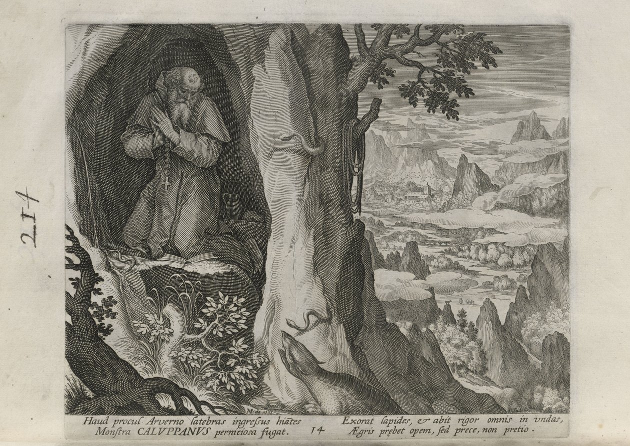 Caluppanus, planche n° 14 sur 30 de la série « Sylvae Sacrae » (Ermites dans des paysages) - Johann Sadeler I