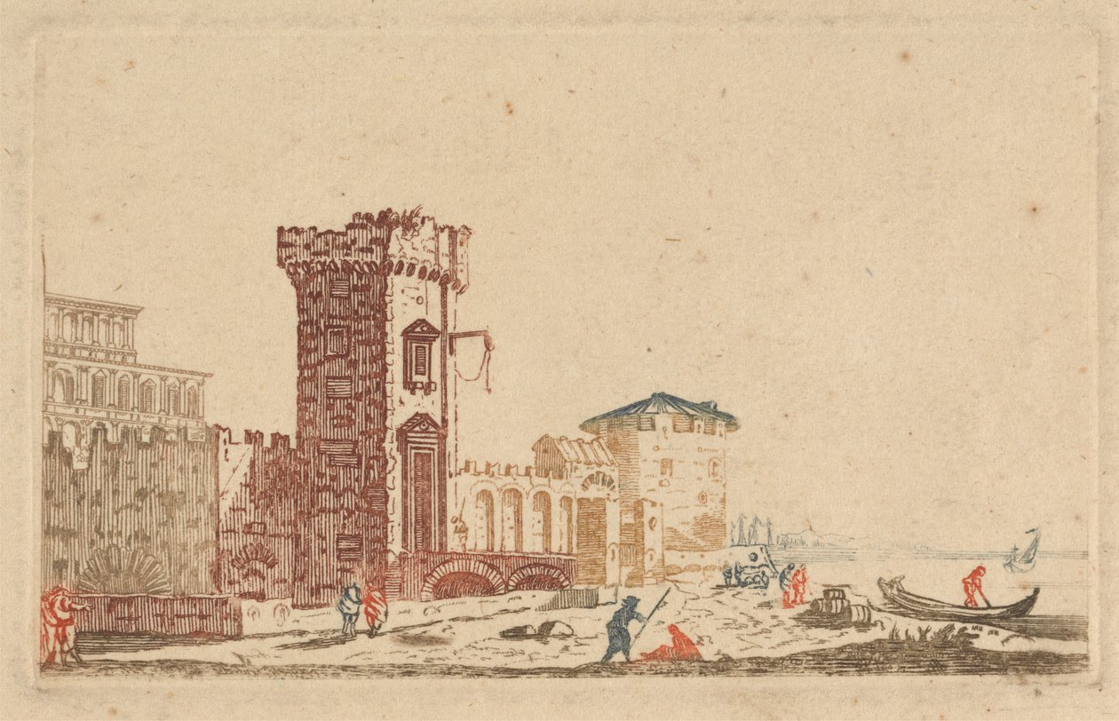 [Une de] Six Gravures Colorées de Châteaux, Ruines et Paysages Marins - Johann Teyler