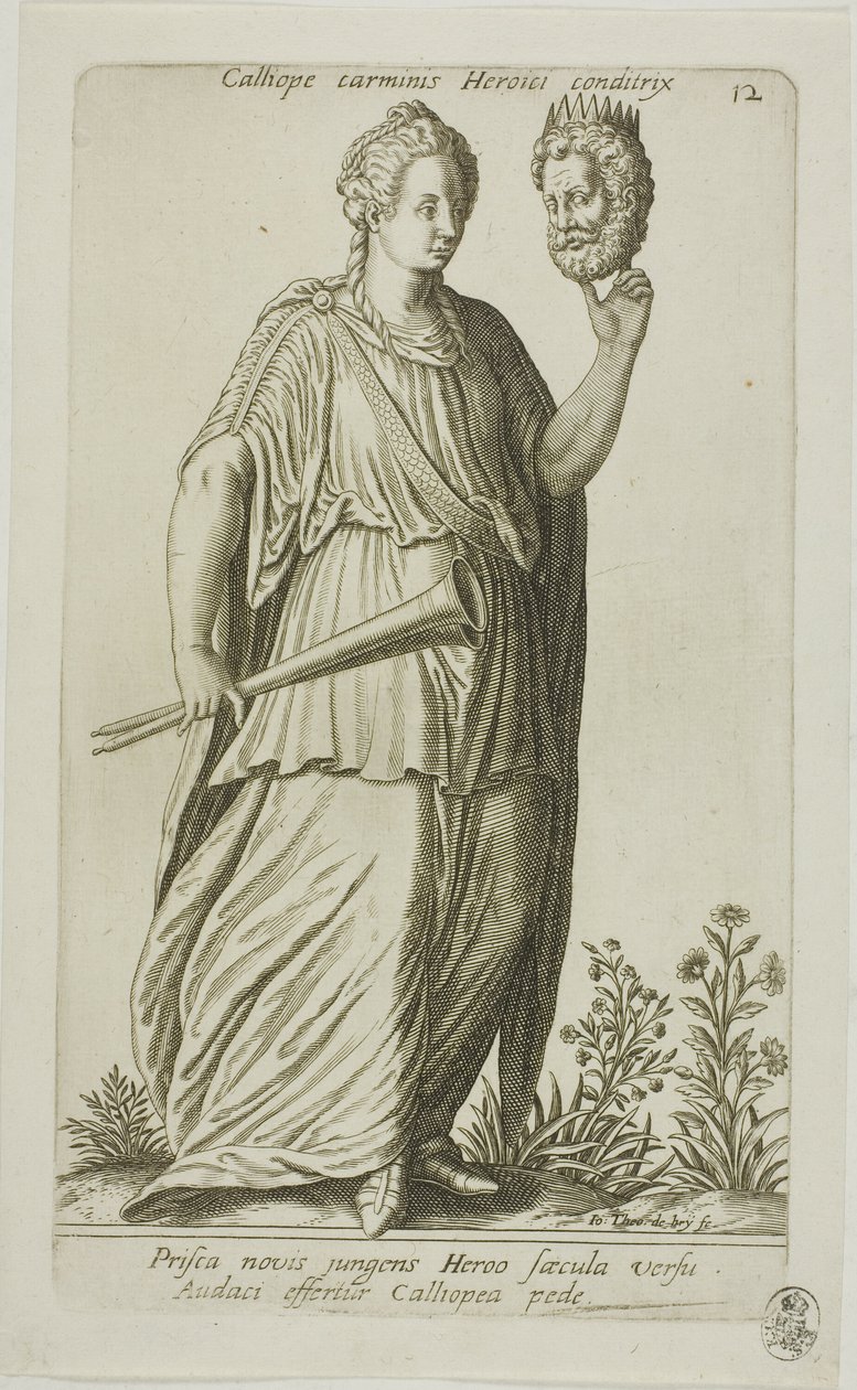 Calliope, Muse de la Poésie Épique, planche 12 de Parnassus Biceps - Johann Theodor de Bry