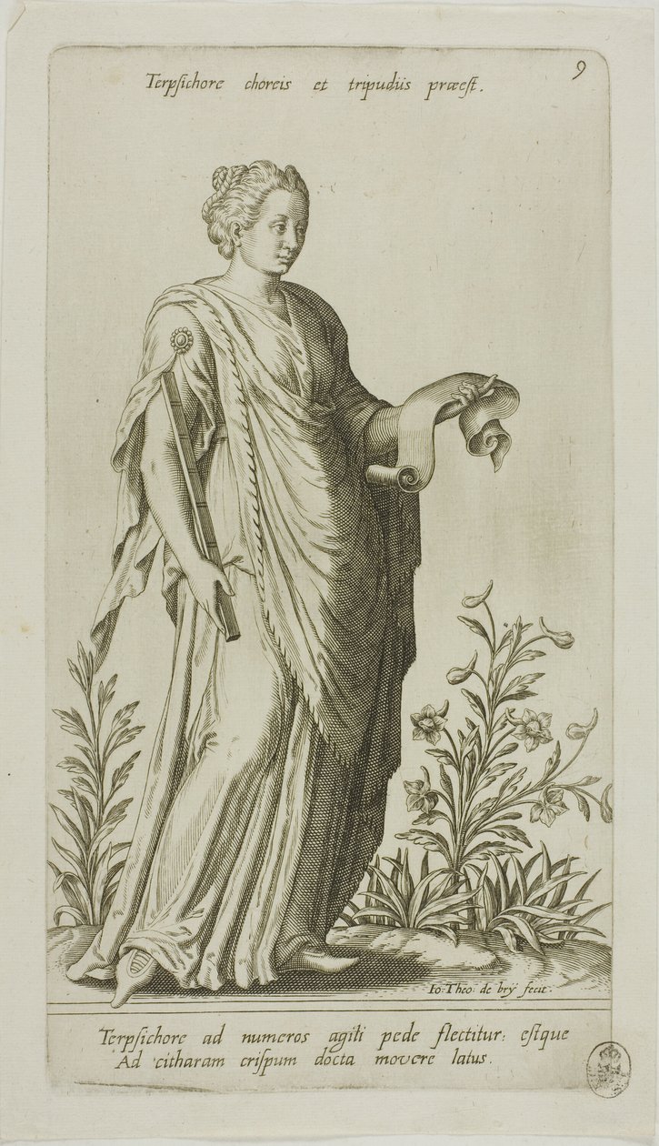Terpsichore, Muse de la Danse, planche 9 de Parnassus Biceps - Johann Theodor de Bry