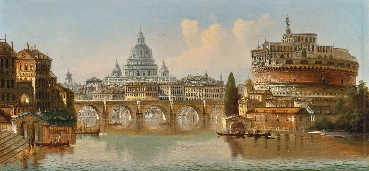 Johann Wilhelm Jankowski Rome Engelsburg et St Peter - Johann Wilhelm Jankowski