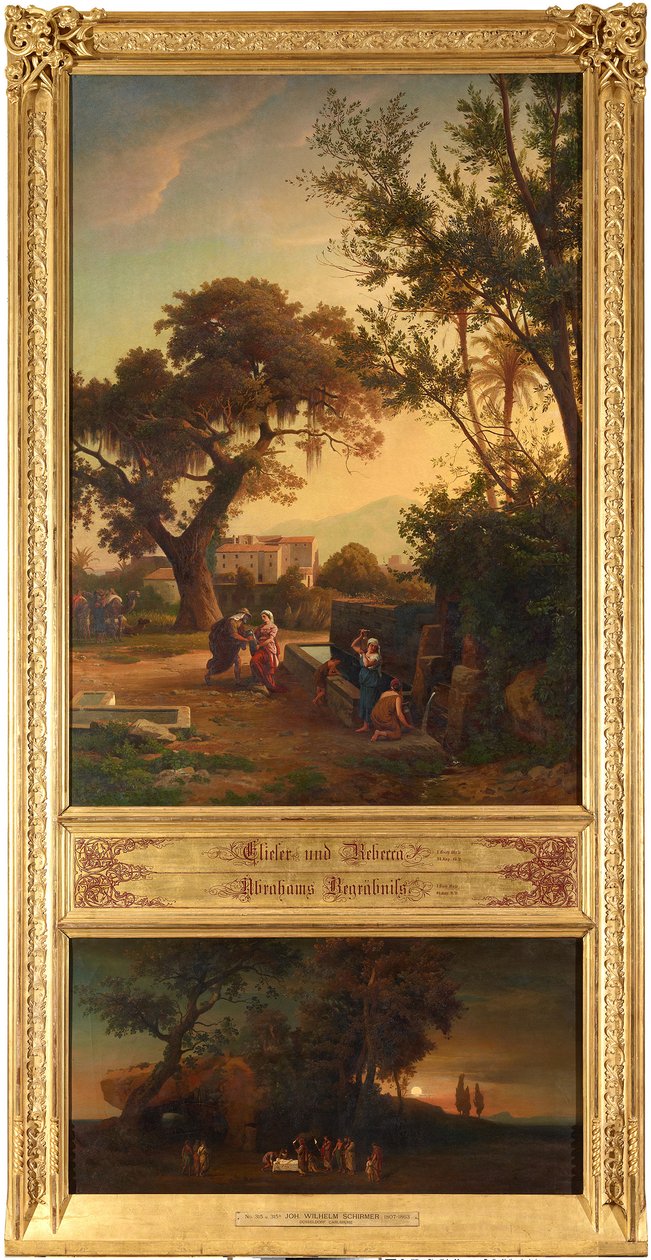 Éliezer et Rebecca près du puits (en haut). Les funérailles d