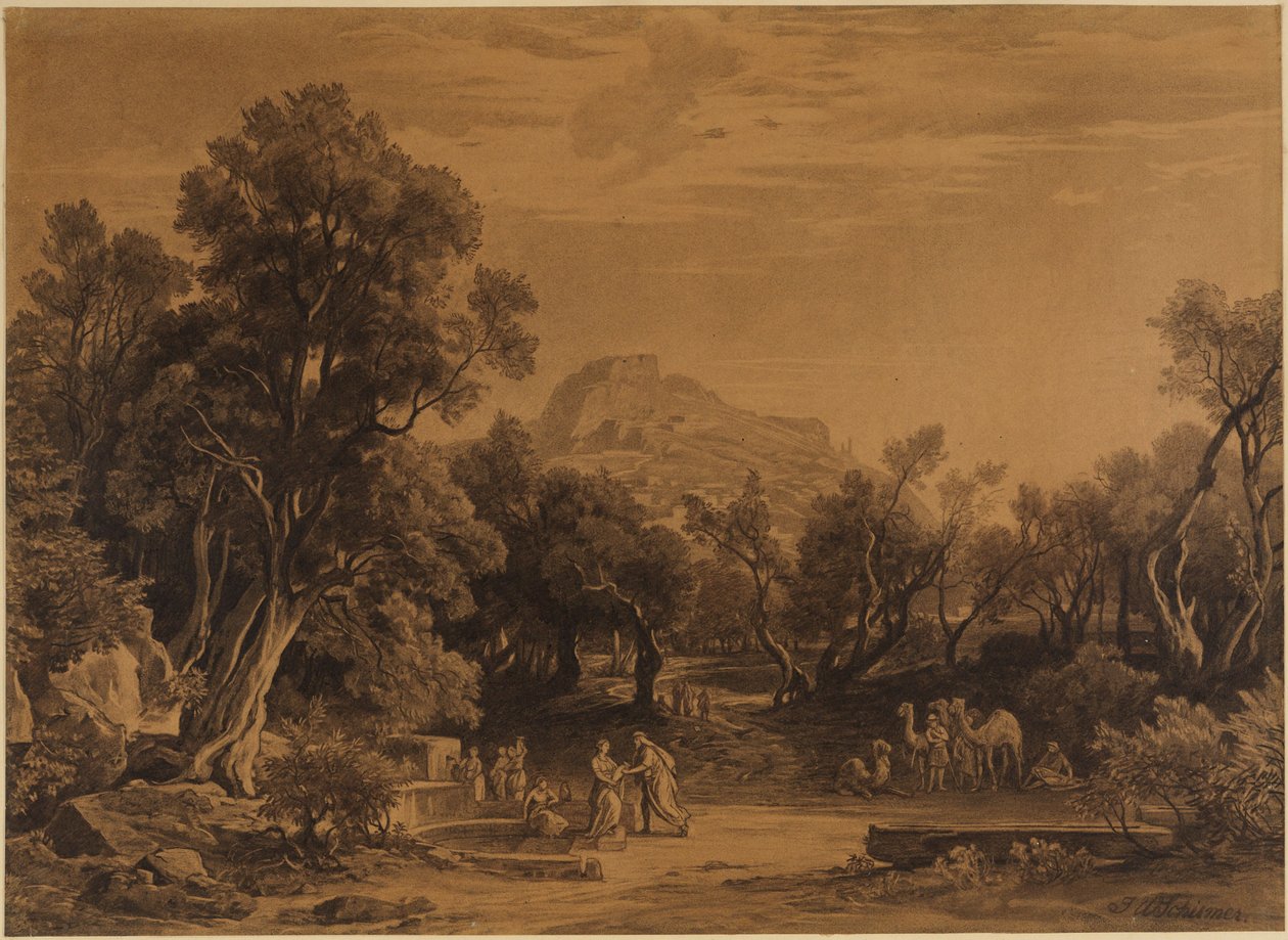 Éliézer et Rébecca au puits (Genèse 24, 17-18) - Johann Wilhelm Schirmer