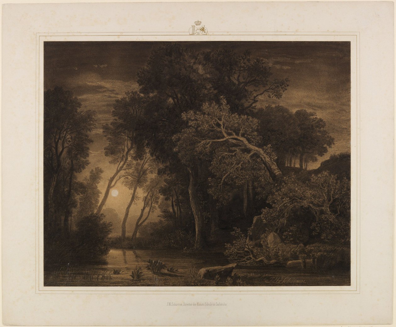 Paysage fluvial avec la lune qui se lève - Johann Wilhelm Schirmer