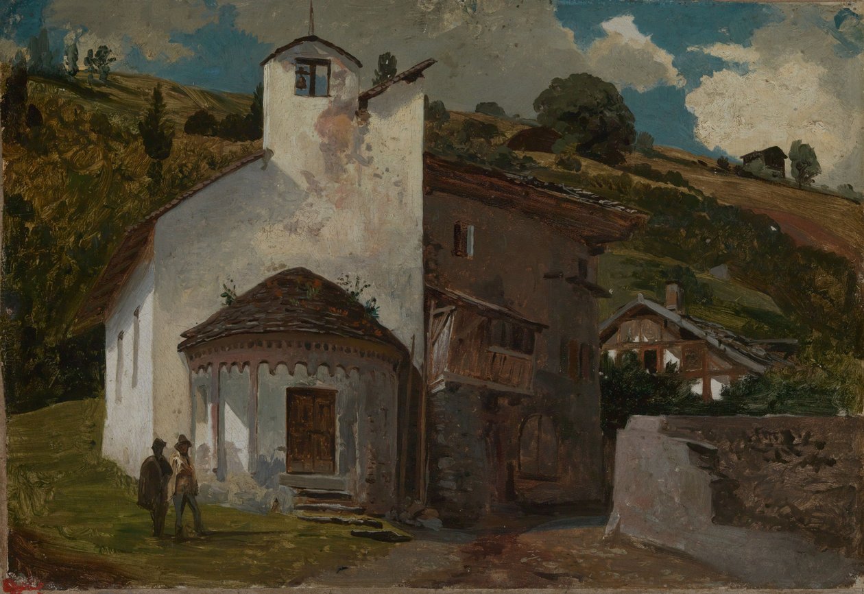 Chapelle dans un village alpin - Johann Wilhelm Schirmer