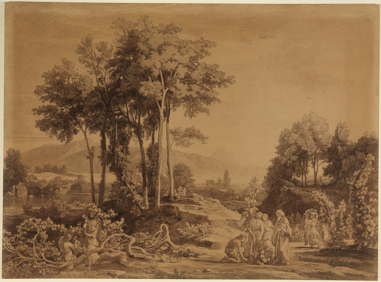 Noé plante des vignes (Genèse 9, 20) - Johann Wilhelm Schirmer