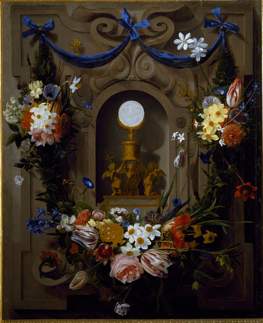 Eucharistie dans une couronne de fleurs - Johannes Antonius van der Baren