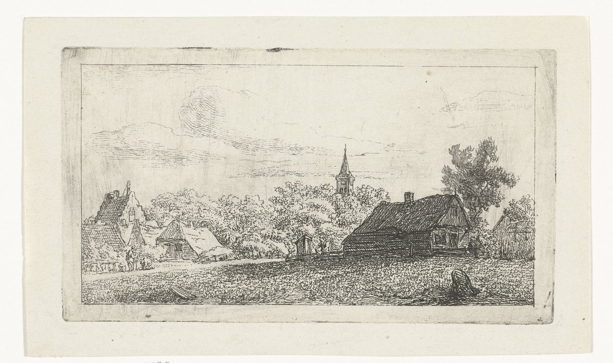 Vue de village avec clocher entre les arbres - Johannes Franciscus Christ