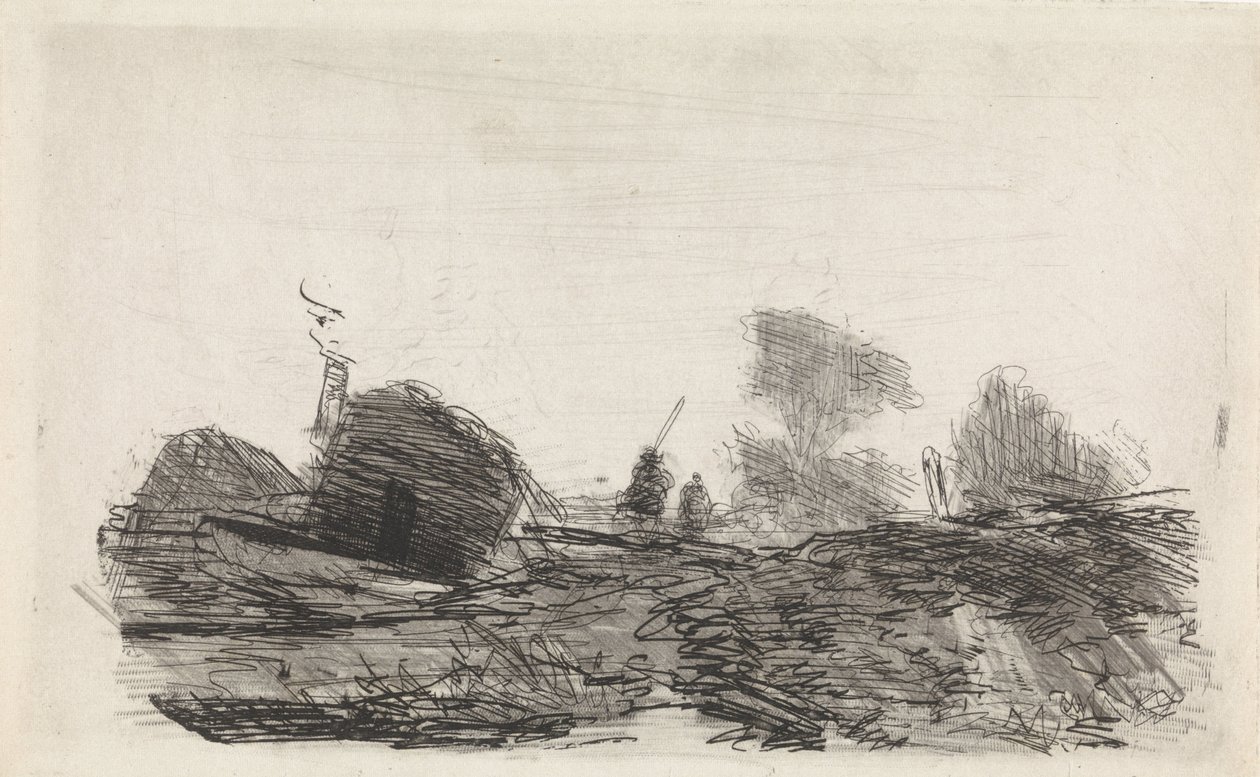 Paysage avec une grange et deux cavaliers - Johannes Franciscus Hoppenbrouwers